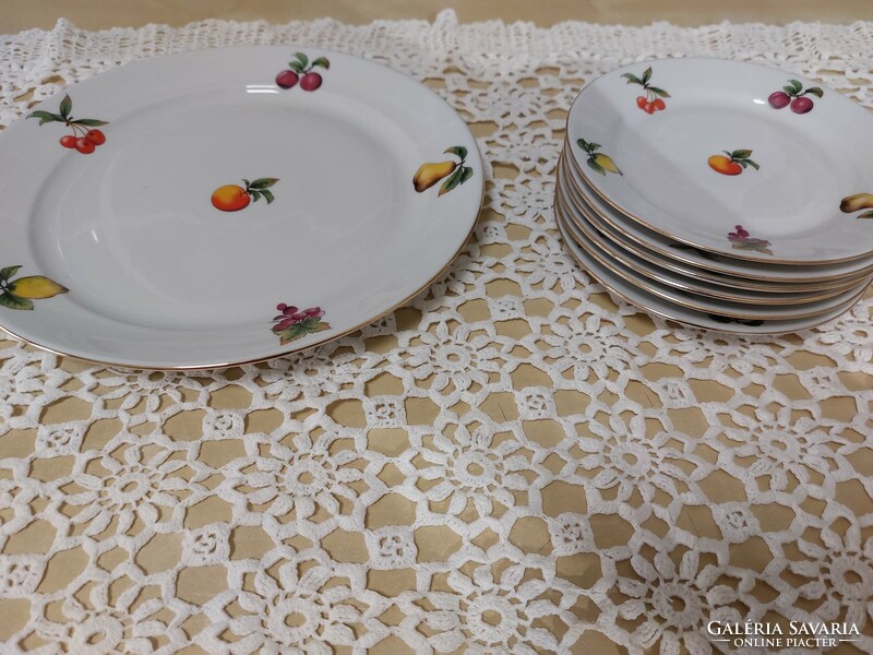 Alföldi, porcelain, cake set with fruit pattern