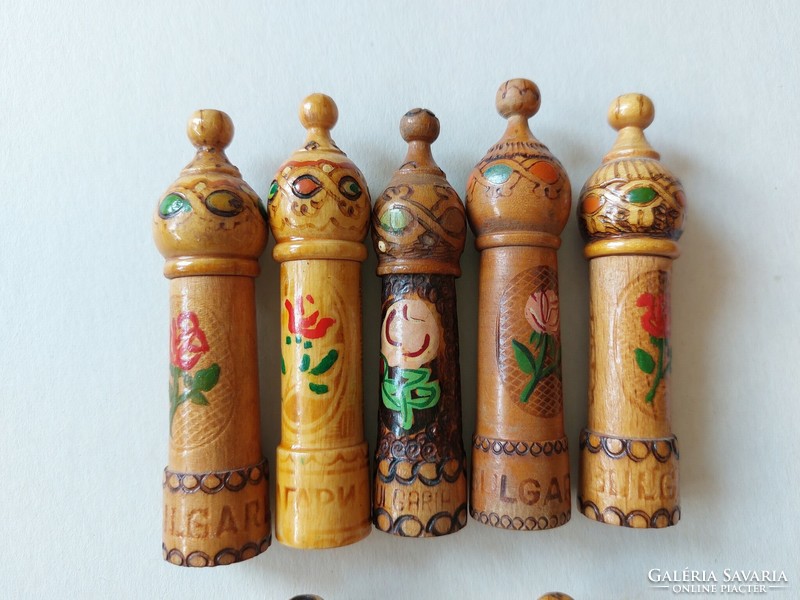 Retro painted wooden perfume holder old cologne 7 pcs