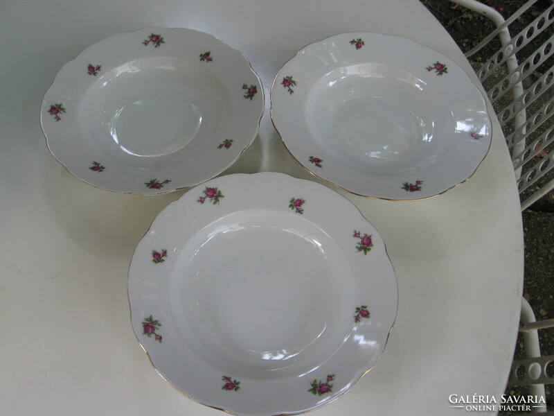Old small burgundy rose soup plates