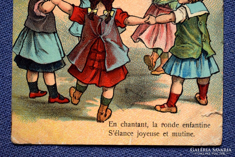 Antique graphic litho postcard of dancing children playing in a circle