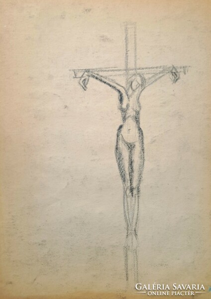 Ülő nő, szénrajz "sl" monogram - hátoldalt női Krisztus a keresztfán
