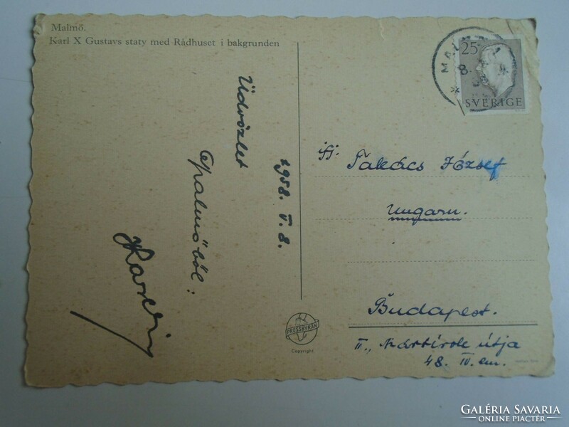H34.1 Fradi ftc golden team - postcard written by Károly Lakat Malmö 1958.5.8. To Takács ii