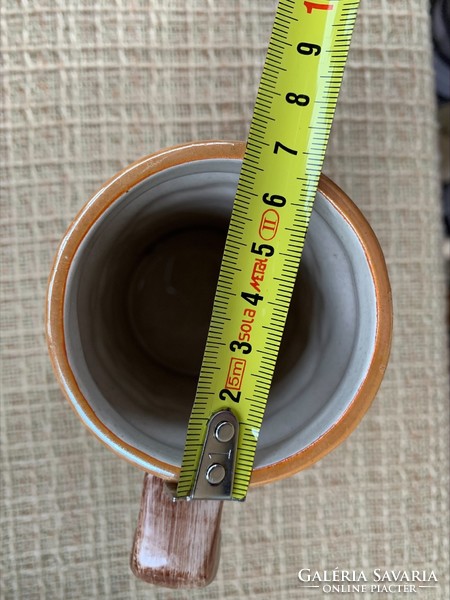 German hunter ceramic beer mug with handle, relief pattern, marked