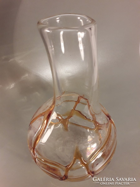 Kralik üveg váza borostyán színű üveg olvasztással ritka forma kézműves üveg