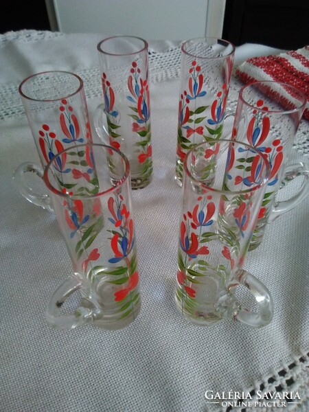 Glass pálinka tasting glass with tongs with hand-painted Hungarian design, included!