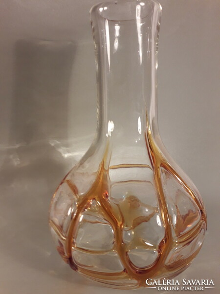 Kralik üveg váza borostyán színű üveg olvasztással ritka forma kézműves üveg