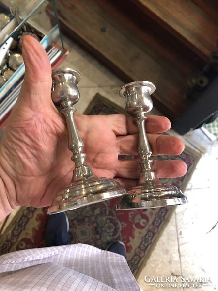 Silver-plated alpaca antique candle holders, 4 pieces, 15 cm high.