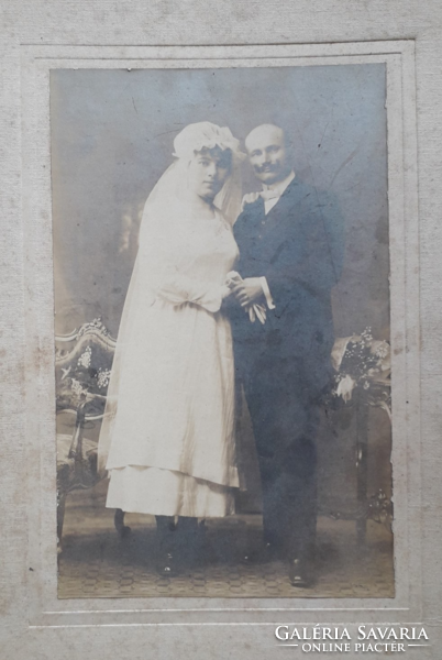 Antique wedding photo old cardboard photo vintage bride groom photo