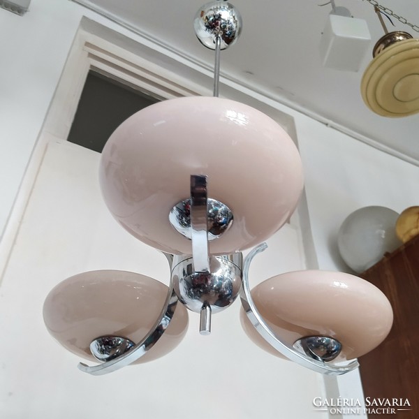Art deco 3-arm chandelier renovated - pink shades