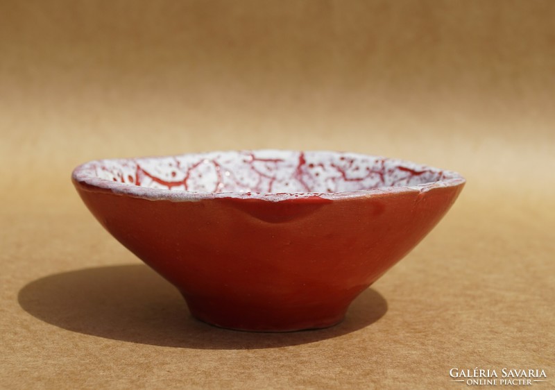 Rare retro old Hungarian industrial artist cracked glazed ceramic small decorative bowl large gabriella ceramicist