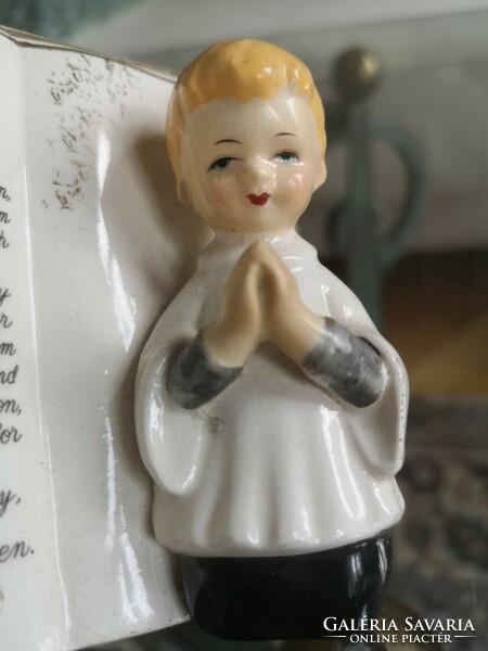 Foreign, ceramic holding a small prayer book, the lord's player, religious object