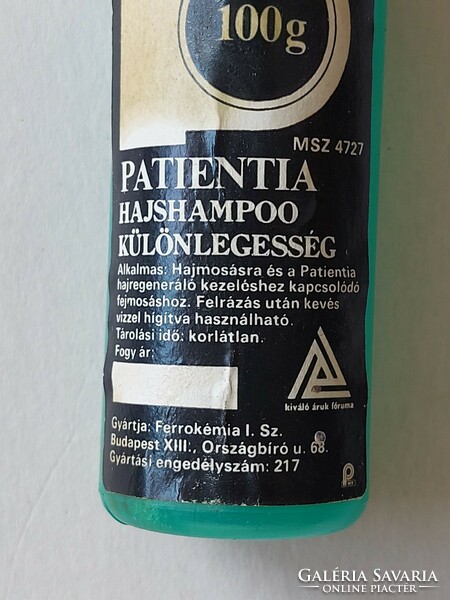 Old patientia hair shampoo retro bottle with excellent goods forum logo