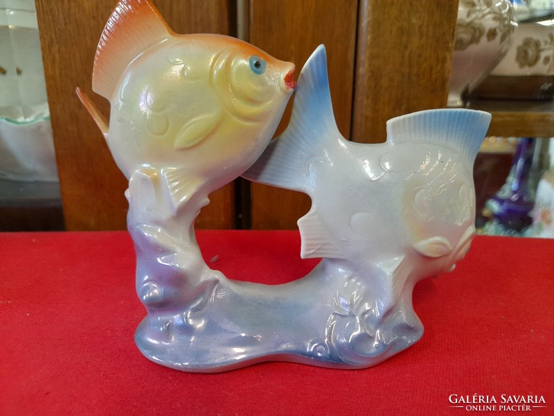 German, Germany Lippelsdorf hand-painted eosin fish pair of porcelain figurines. 14 Cm.