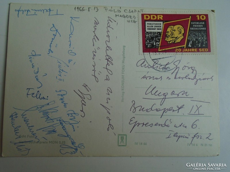 H33.10 Postcard signed by the Hungarian water polo team Magdeburg 1966 - György Aulich