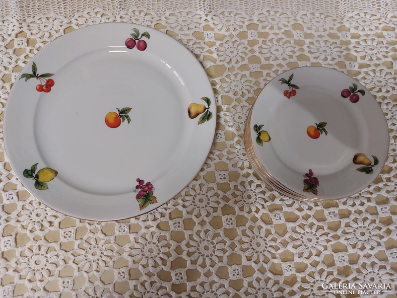 Alföldi, porcelain, cake set with fruit pattern