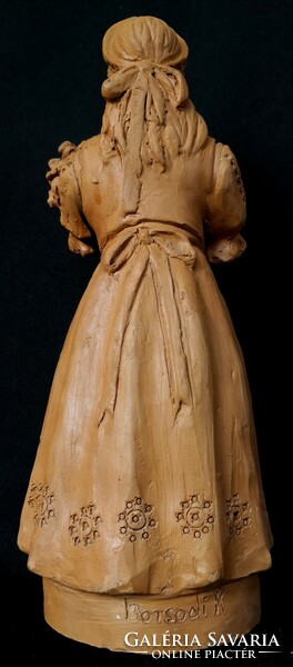 Dt/268 – Borsodi k. With marking - ceramic figurine of a woman in folk costume with a bouquet of flowers