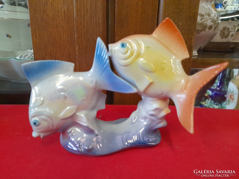 German, Germany Lippelsdorf hand-painted eosin fish pair of porcelain figurines. 14 Cm.