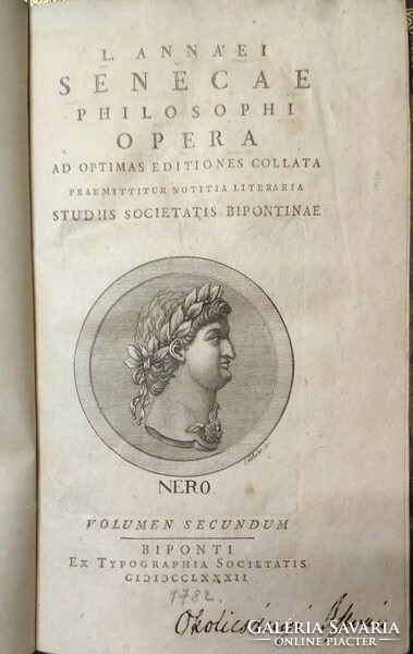 It belonged to the Okolcsány family! L.Senecae philosophi opera I.-II. (Full) 1782 bipoint (zweibrucken)-