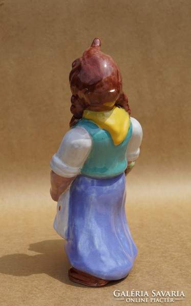 Antique Szécs jolán ceramic figurine of a little girl with a flower basket