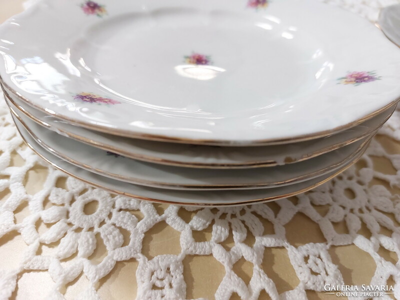 Zsolnay beautiful floral plates, with a golden edge, cookies and deep, flat