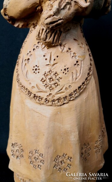 Dt/268 – Borsodi k. With marking - ceramic figurine of a woman in folk costume with a bouquet of flowers