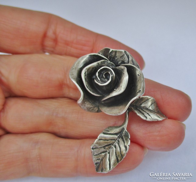 Ritka szép kézműves nagy ezüst rózsa