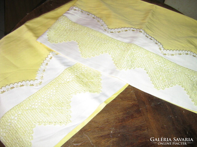 Beautiful yellow crochet lace cushion cover