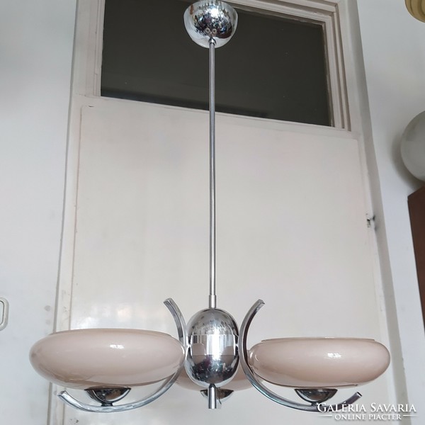 Art deco 3-arm chandelier renovated - pink shades