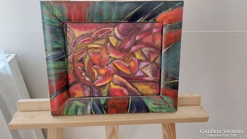 (K) beautiful cubist print with painted frame 28x32.5 cm frame-
