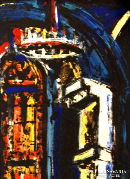 Magyar művész: Színek és fények a templomban - olajfestmény, keretezve