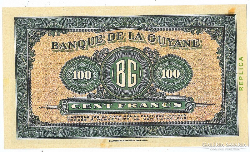 French Guiana 100 French Guiana francs 1942 replica