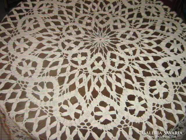 Beautiful antique ecru round green lace tablecloth