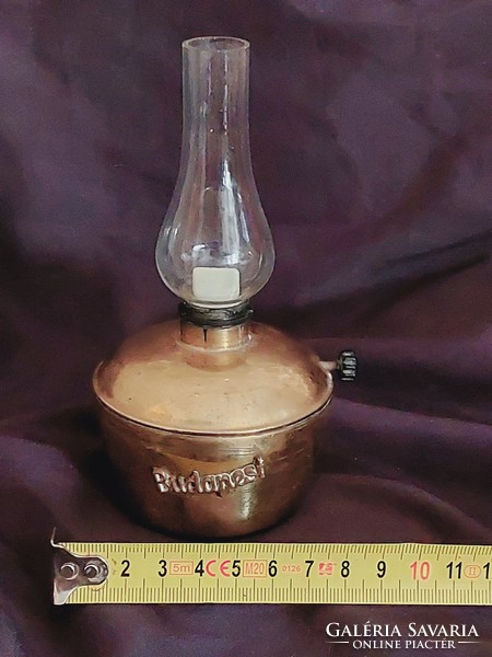 Mini copper kerosene lamp. Budapest with inscription. Without elements.