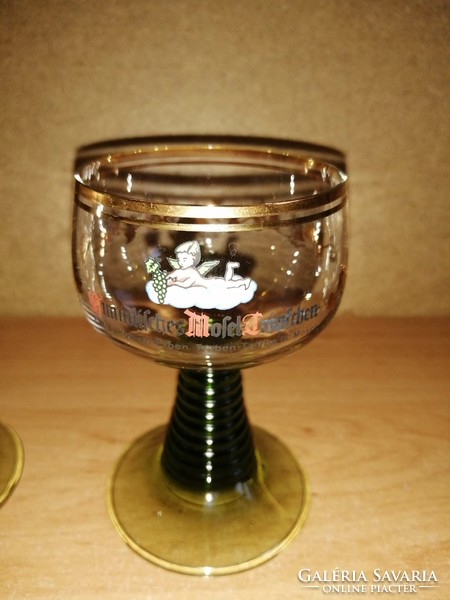 Aranyozott, zöld talpas üveg pohár párban - 10,5 cm magas (16/K)