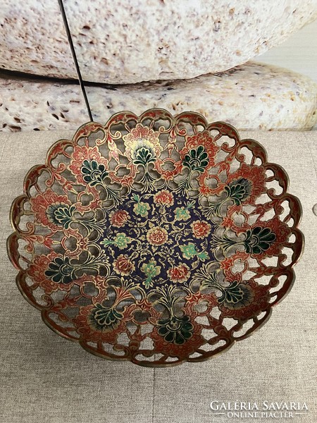 Indian painted copper centerpiece, serving bowl a47