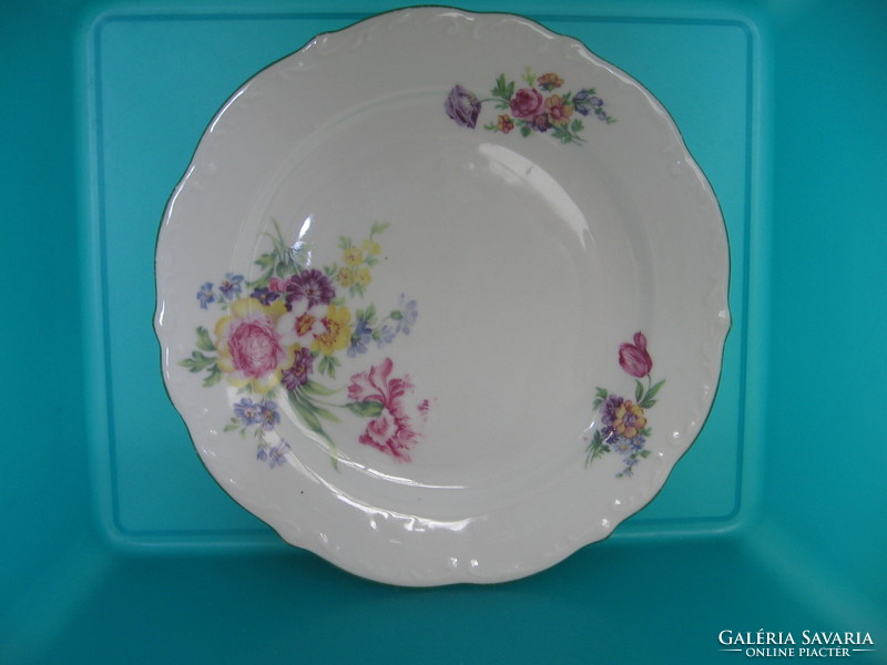 Antik Schmidt Victoria 1927  porcelán rózsás , virágcsokros tányér