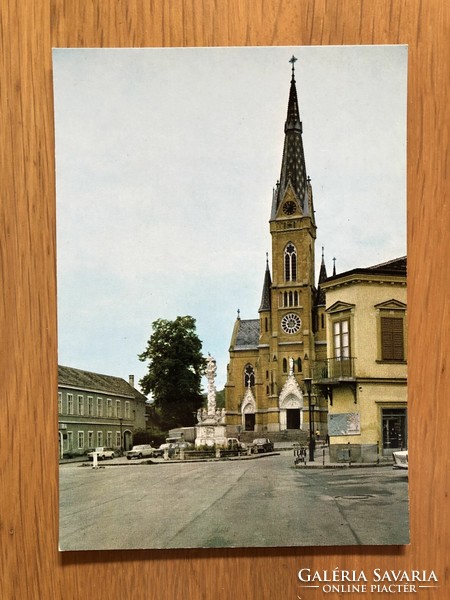 KŐSZEG - Köztársaság tér, r.k. templom  képeslap - Postatiszta