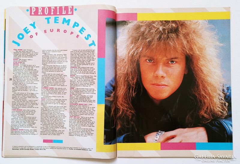 Just Seventeen magazin 87/1/28 Curiosity Killed Cat Swing Out Sister Joey Tempest Europe 8th Wonder