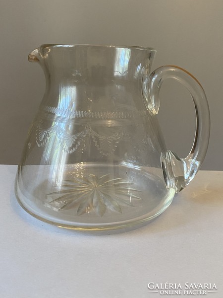 Antique carved crystal glass jug with braid decoration