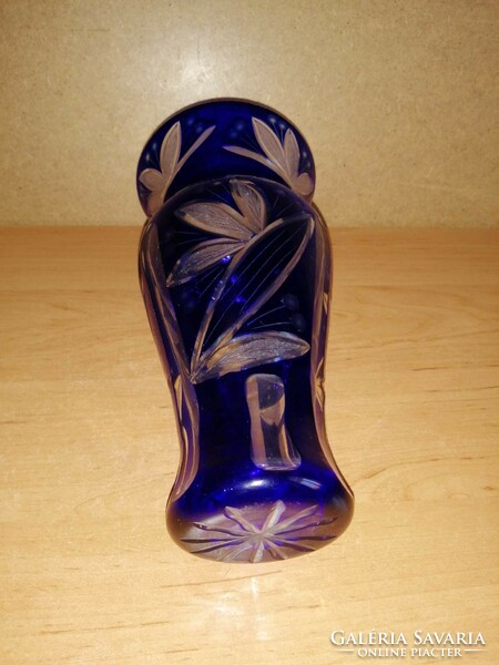 Retro metszett kék üveg váza 22 cm (7/d)