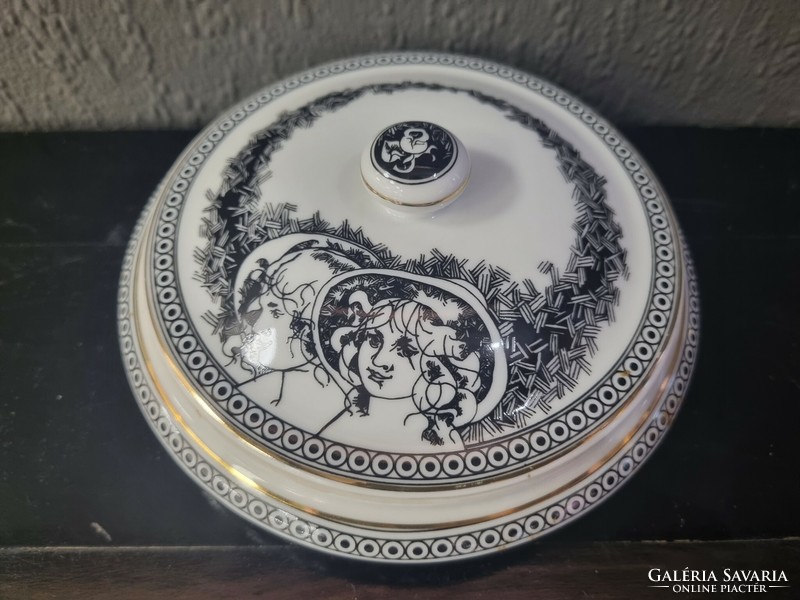 3db Hollóházi Jurcsák porcelán váza  bonbonier és hamutál csomag - 51404