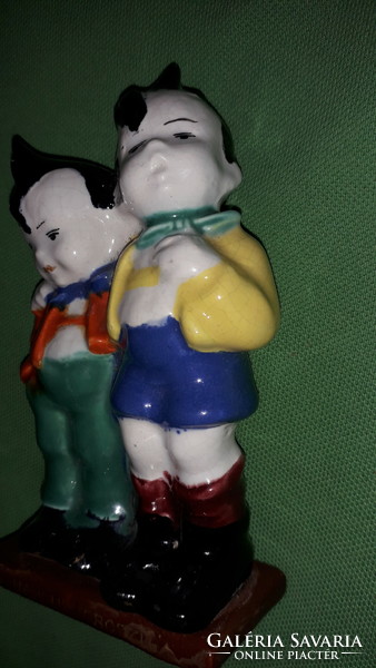 Antique s.Kepes Ágnes glazed ceramic figurine pair for children / Hajdúszoboszló 12 x 9 cm according to pictures