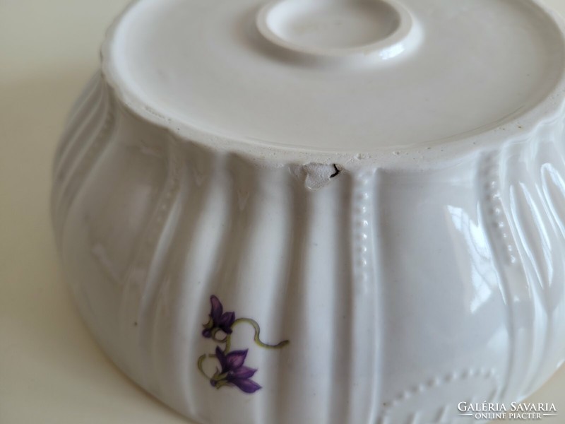 Old Zsolnay porcelain violet pattern folk bowl 25 cm