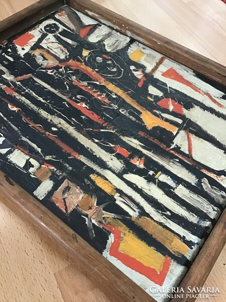 Régi modernista vászonra festett olajfestmény fa keretben