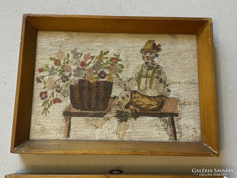 2 pairs of boys and girls antique embroidery in a handwork frame