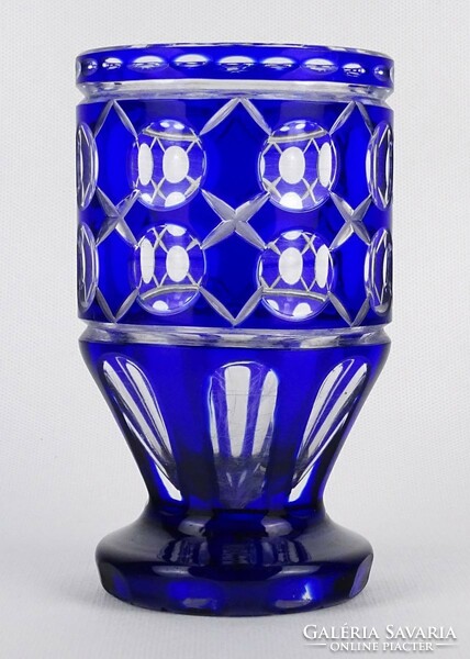 1M434 polished blue Czech bieder glass with base 14.5 Cm