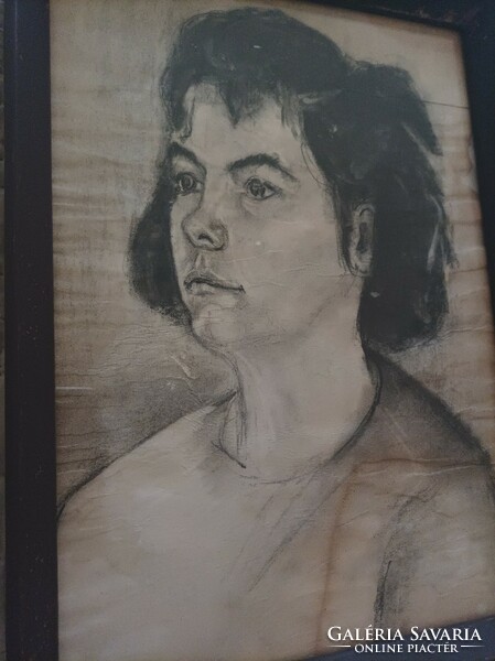 Young girl portrait drawing framed
