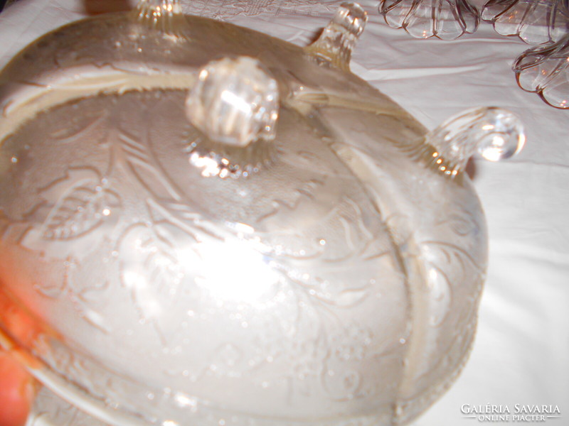 Antique heavy split glass centerpiece - deep glass bowl with 4 compartments