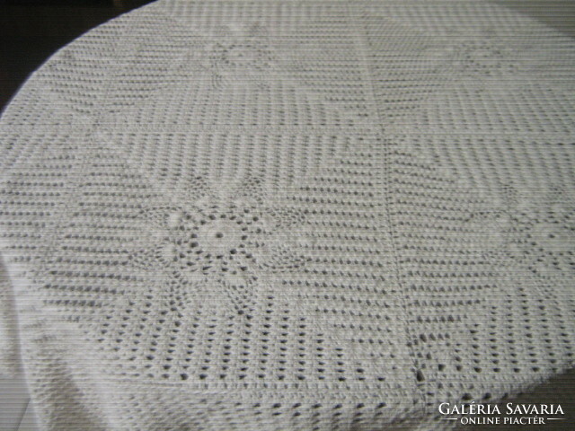 Beautiful antique white hand crocheted floral tablecloth