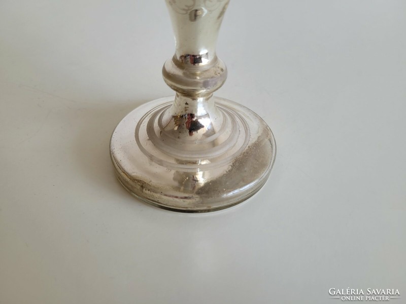 Old huta glass silver gold painted carved candle holder